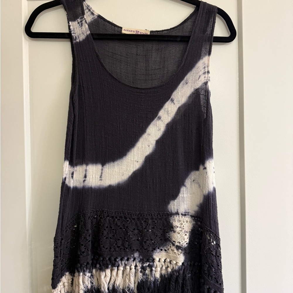 Altar'd State Navy and White Tie-Dye Tank Top